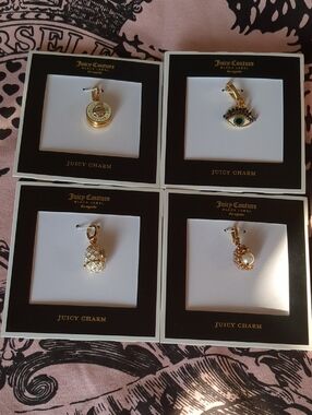 Juicy Couture Gold-Tone Charm Set with Green Crystal Eye and Pearl Accents